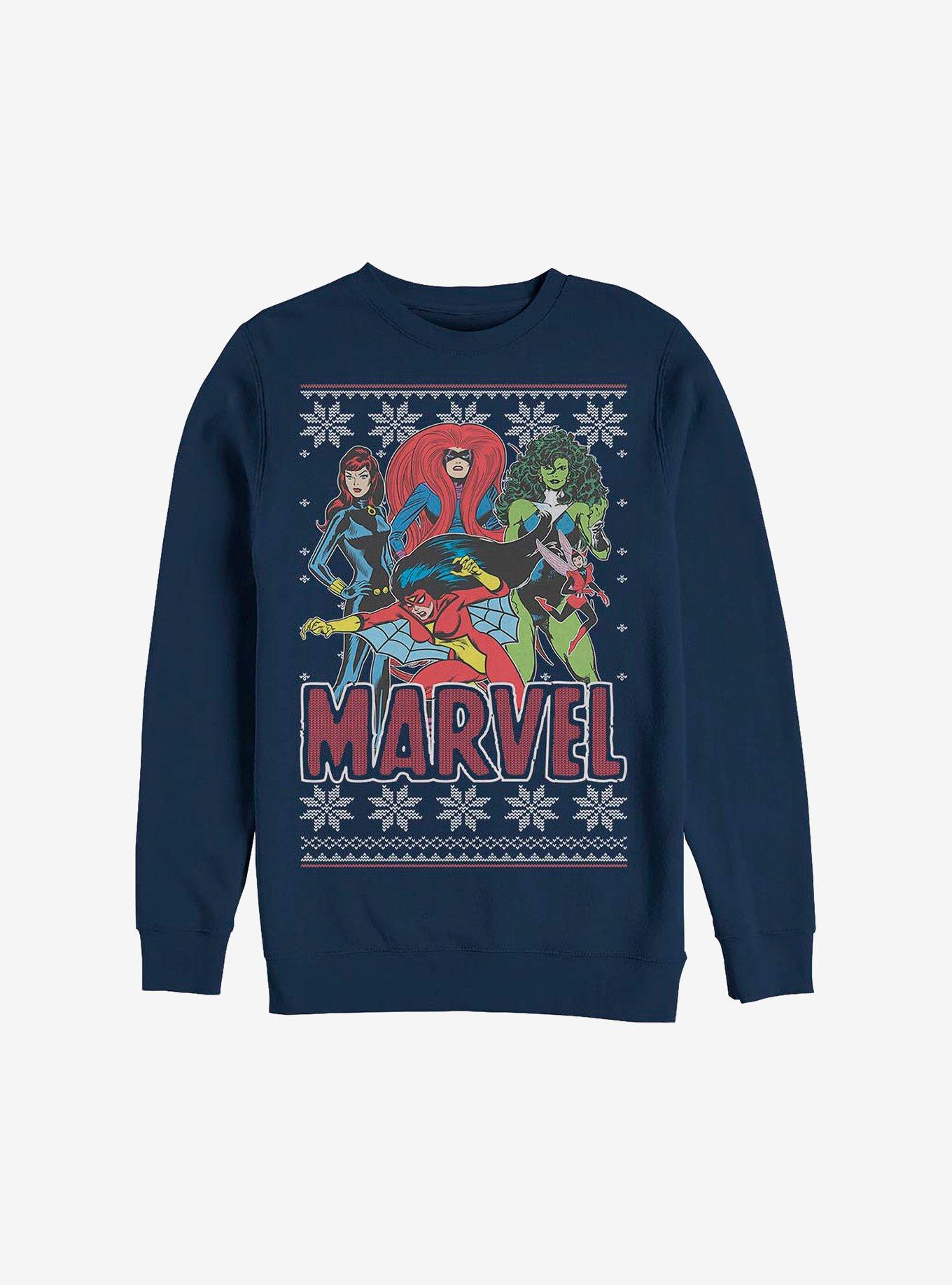 Marvel Christmas Pattern Heroines Sweatshirt, NAVY, hi-res