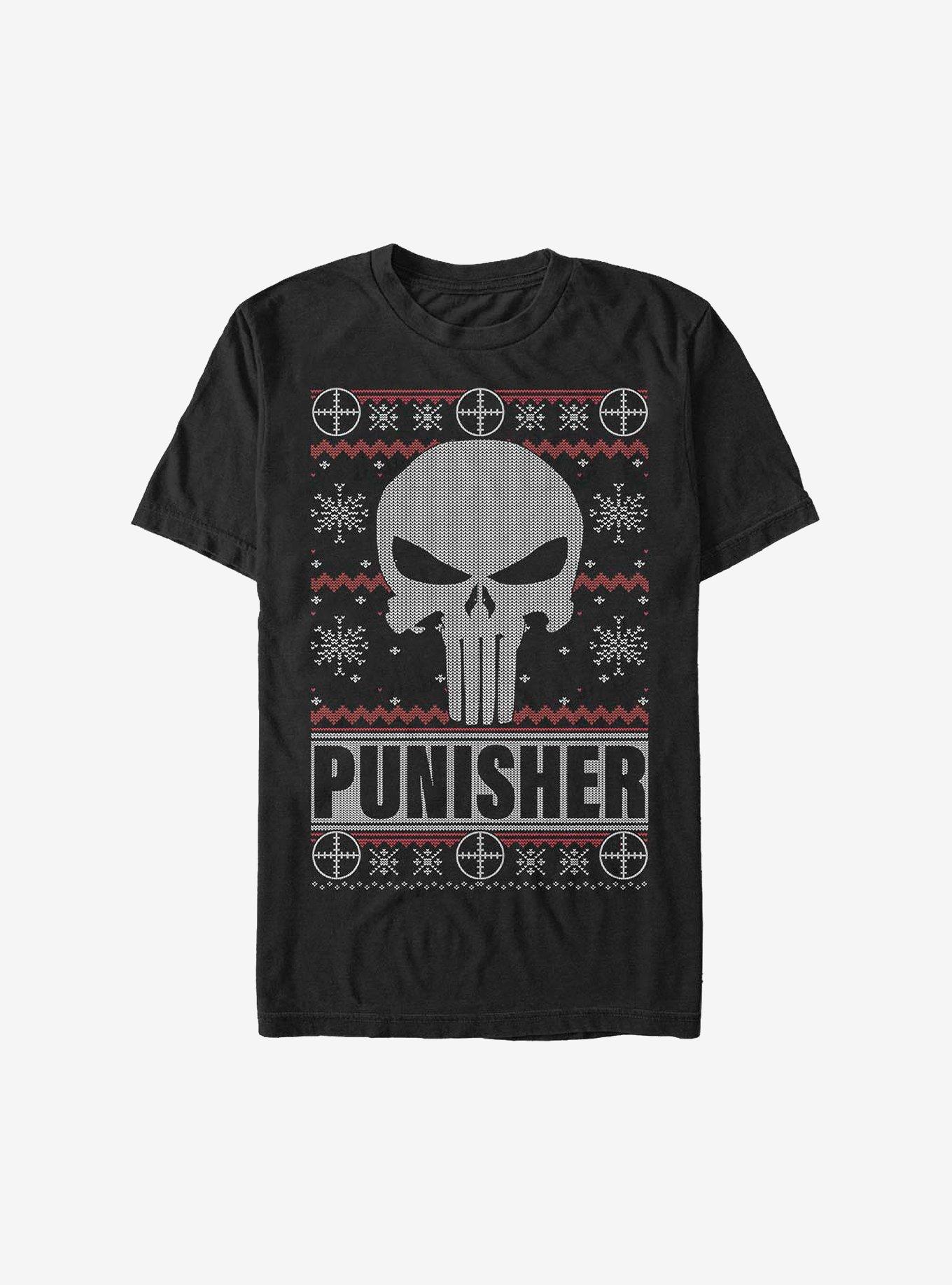 Marvel Punisher Christmas Pattern Sweater T-Shirt, BLACK, hi-res