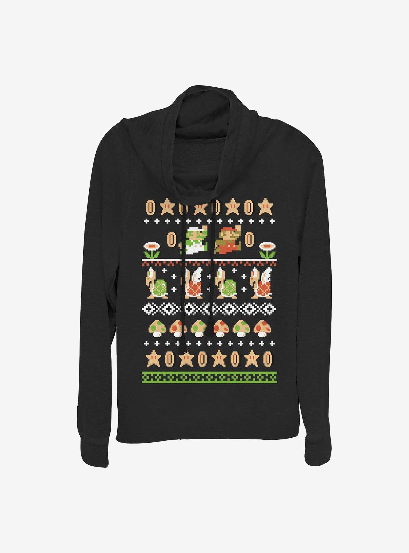 Nintendo Nordic Pattern Holiday Cowl Neck Long-Sleeve Girls Top, BLACK, hi-res