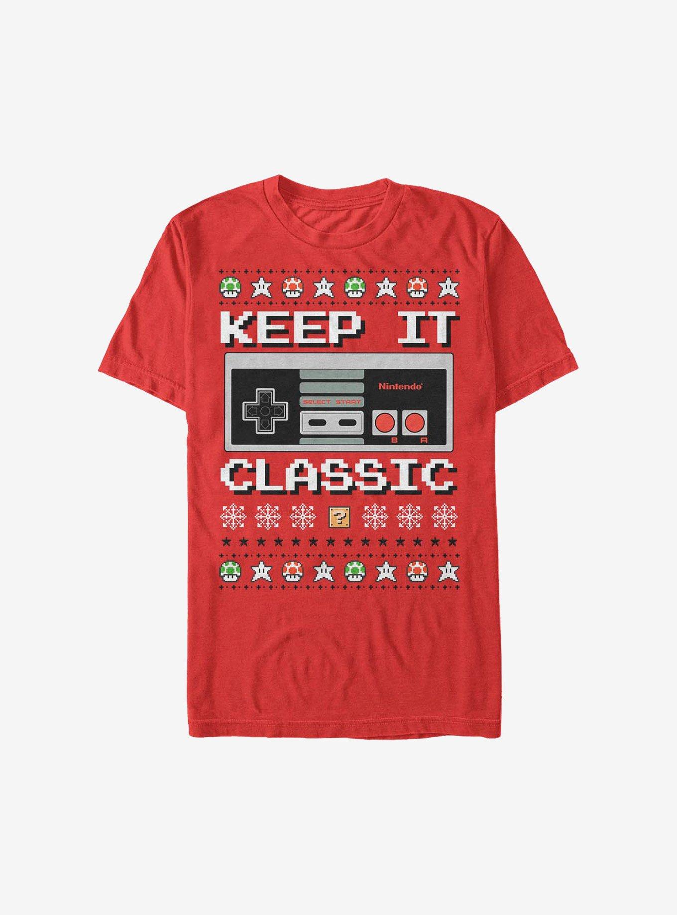 Nintendo Keep It Classic Controller Christmas T-Shirt, RED, hi-res