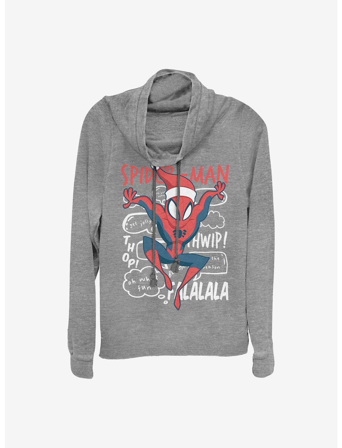 Marvel Spider-Man Spidey Doodle Jolly Holiday Cowl Neck Long-Sleeve Girls Top, GRAY HTR, hi-res