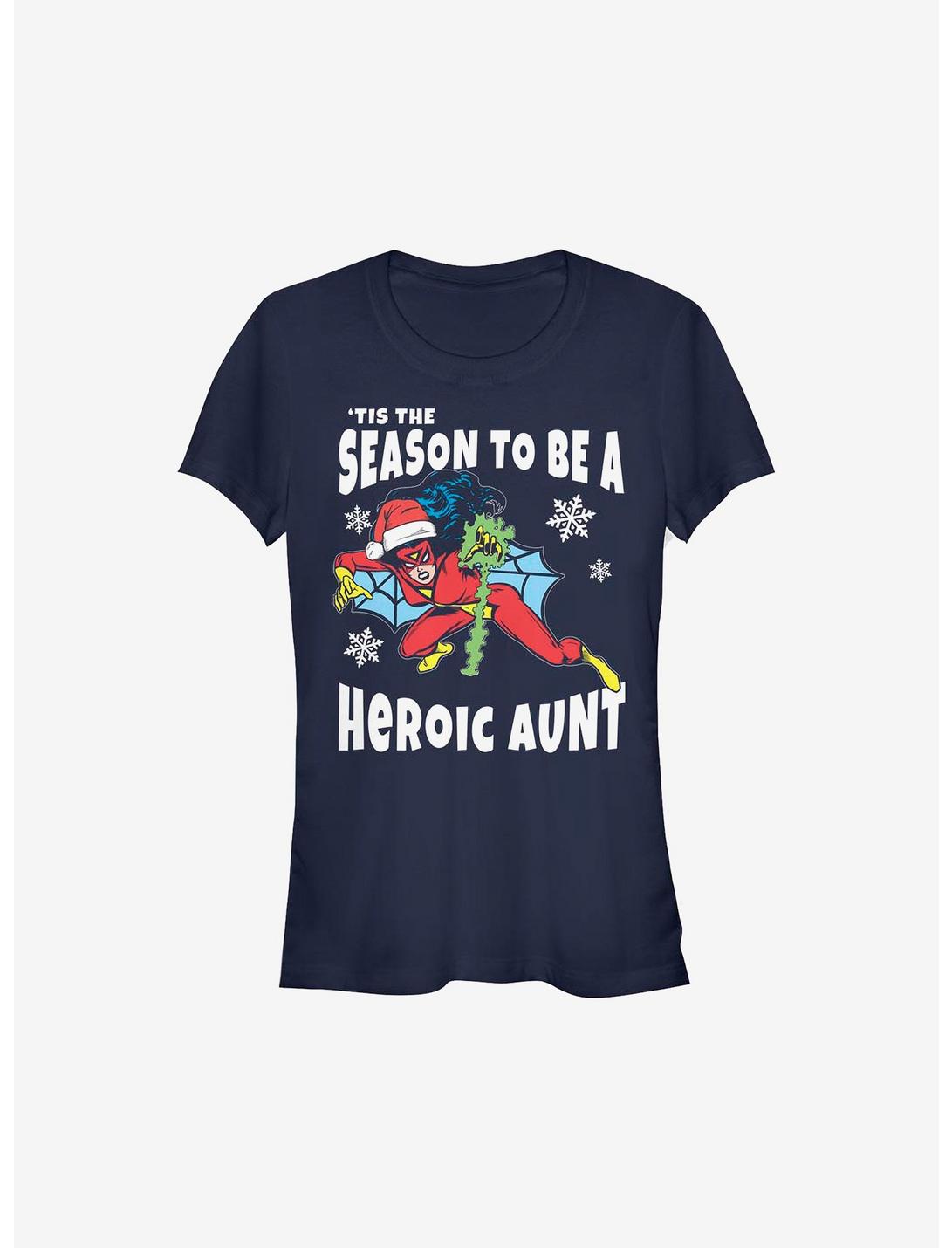 Marvel Spider-Man Heroic Aunt Holiday Girls T-Shirt, NAVY, hi-res