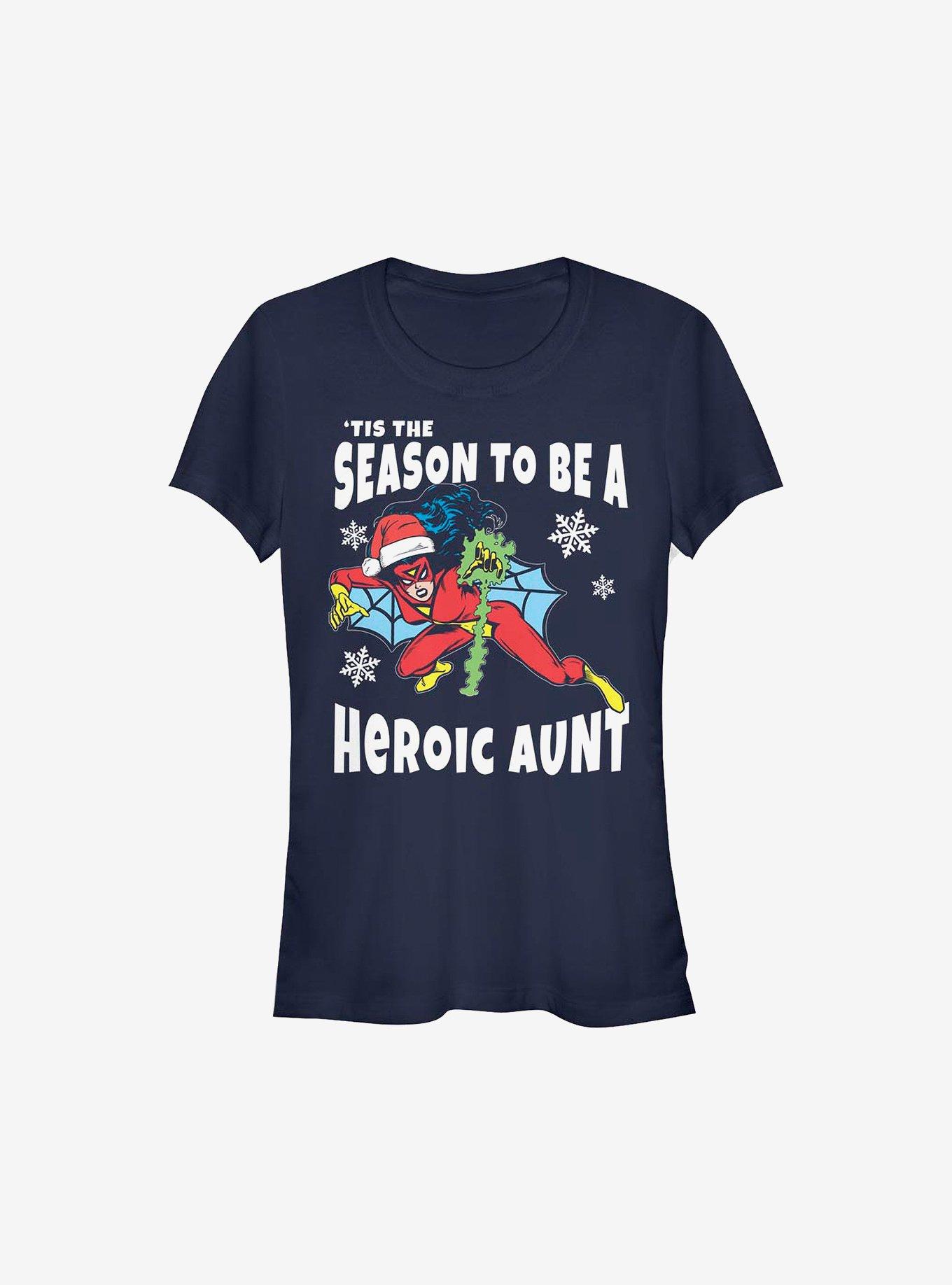 Marvel Spider-Man Heroic Aunt Holiday Girls T-Shirt, NAVY, hi-res