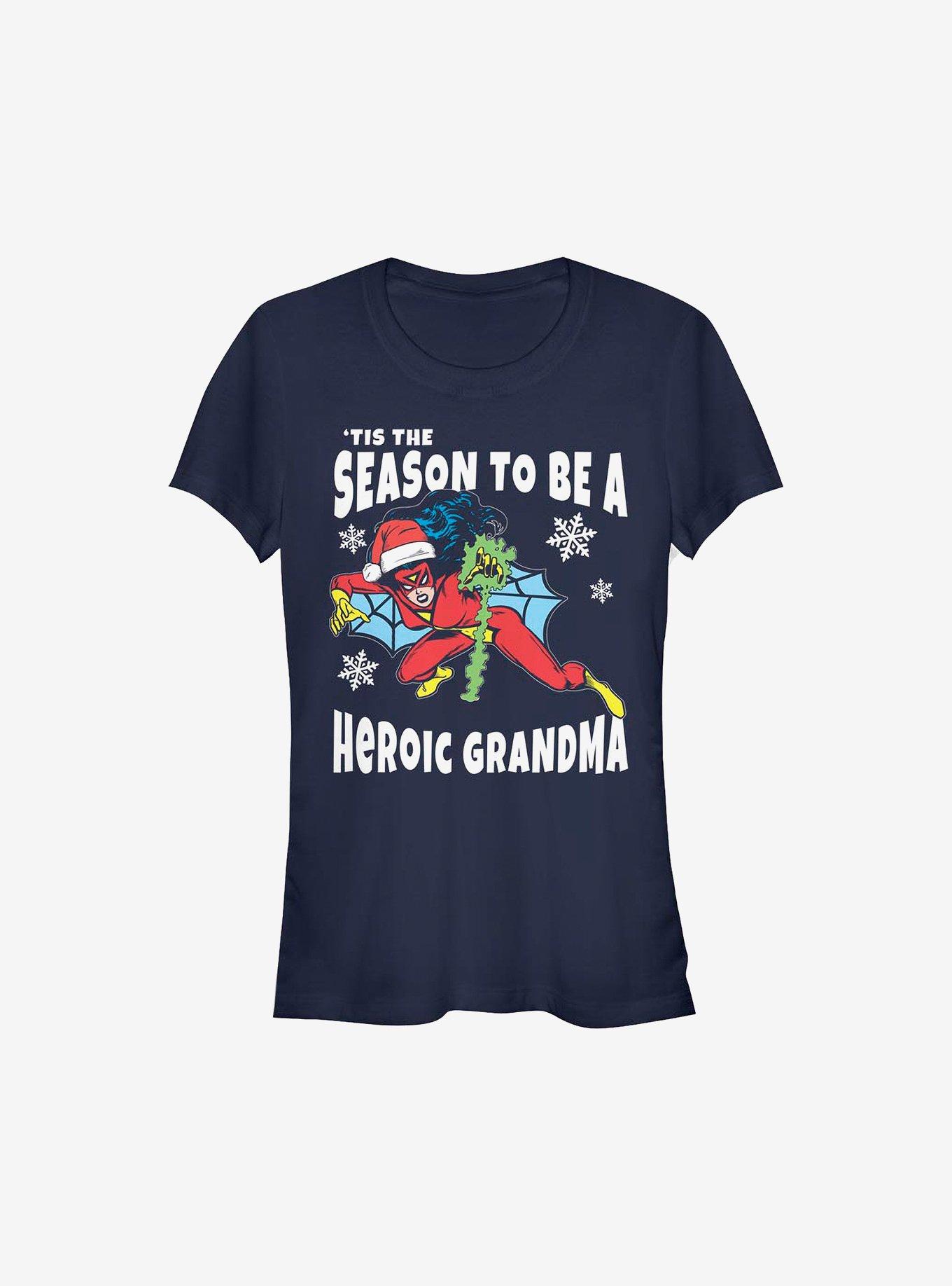 Marvel Spider-Man Heroic Grandma Holiday Girls T-Shirt, NAVY, hi-res