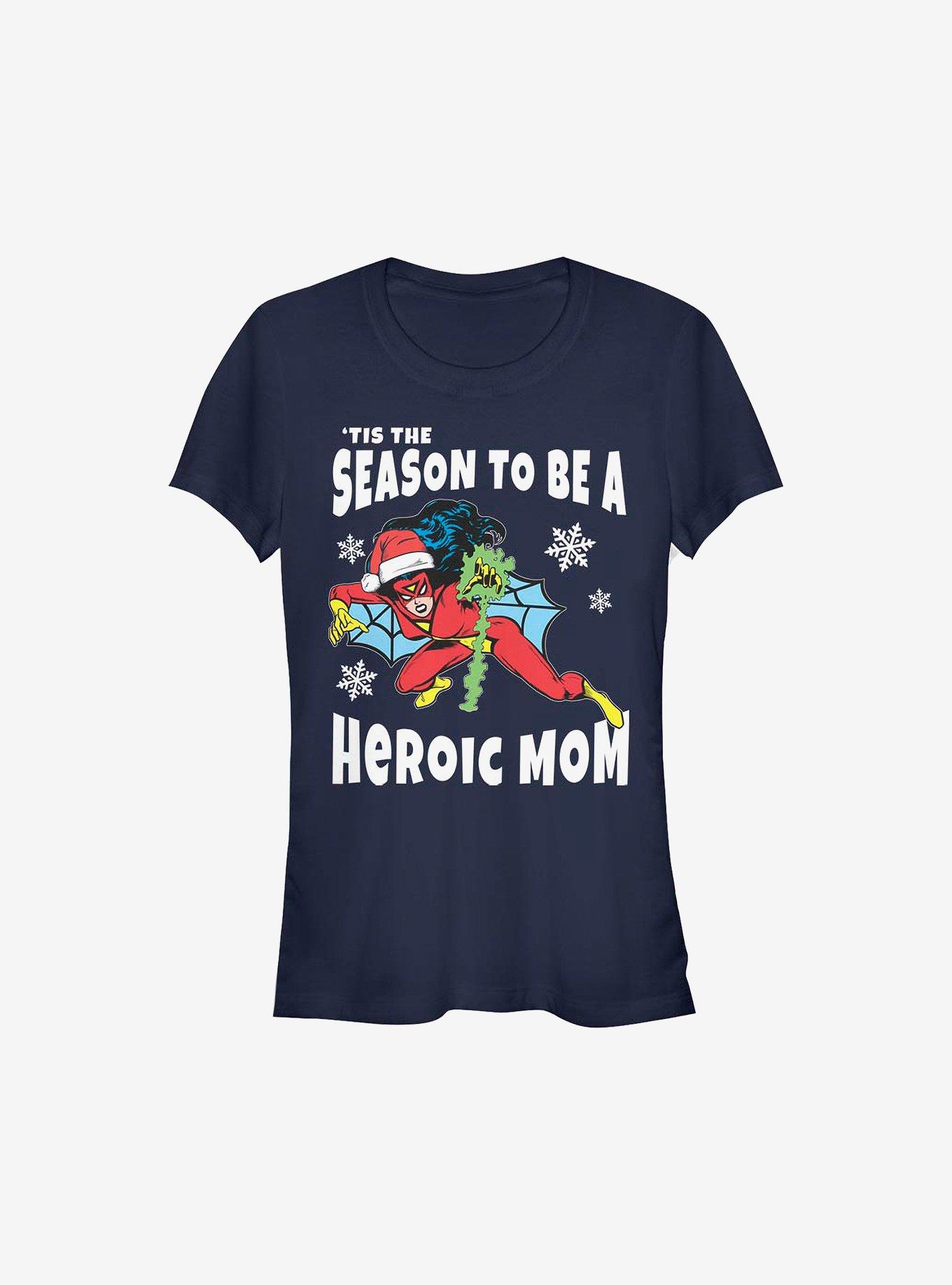 Marvel Spider-Man Heroic Mom Holiday Girls T-Shirt, NAVY, hi-res