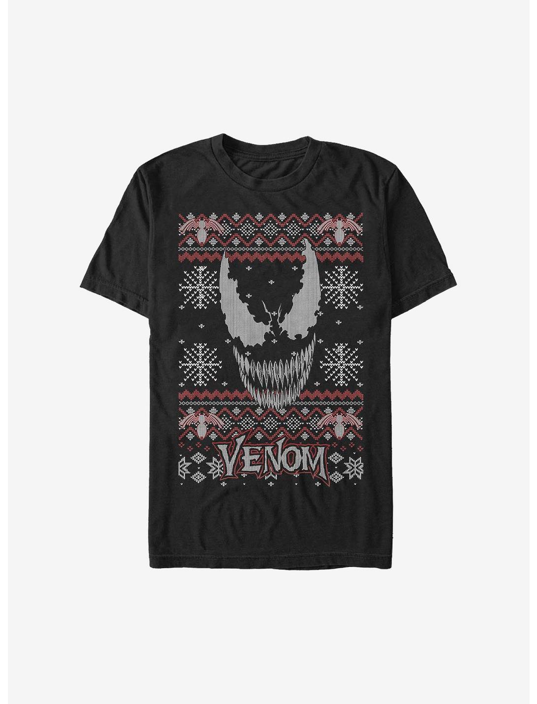 Marvel Venom Face Christmas Pattern Sweater T-Shirt, BLACK, hi-res