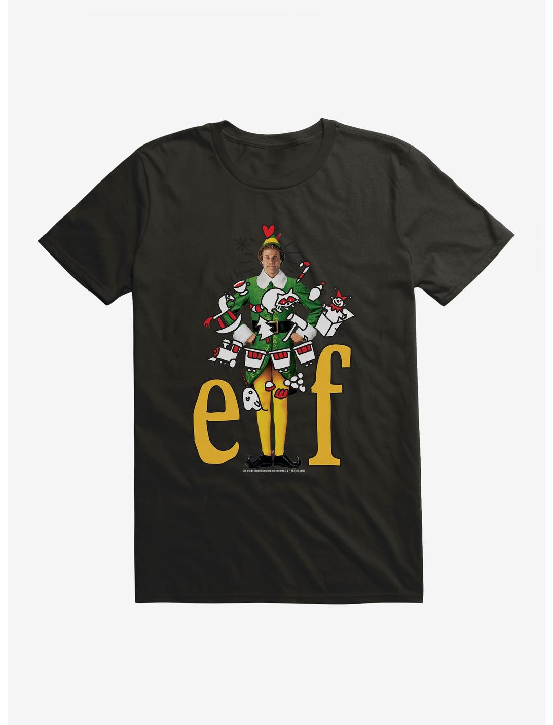 Elf Yellow Logo With Icons T-Shirt, BLACK, hi-res