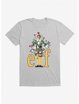 Elf Yellow Logo With Icons T-Shirt, HEATHER GREY, hi-res