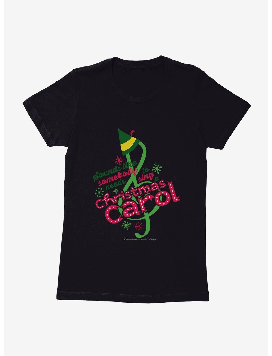 Elf Christmas Carol Womens T-Shirt, BLACK, hi-res