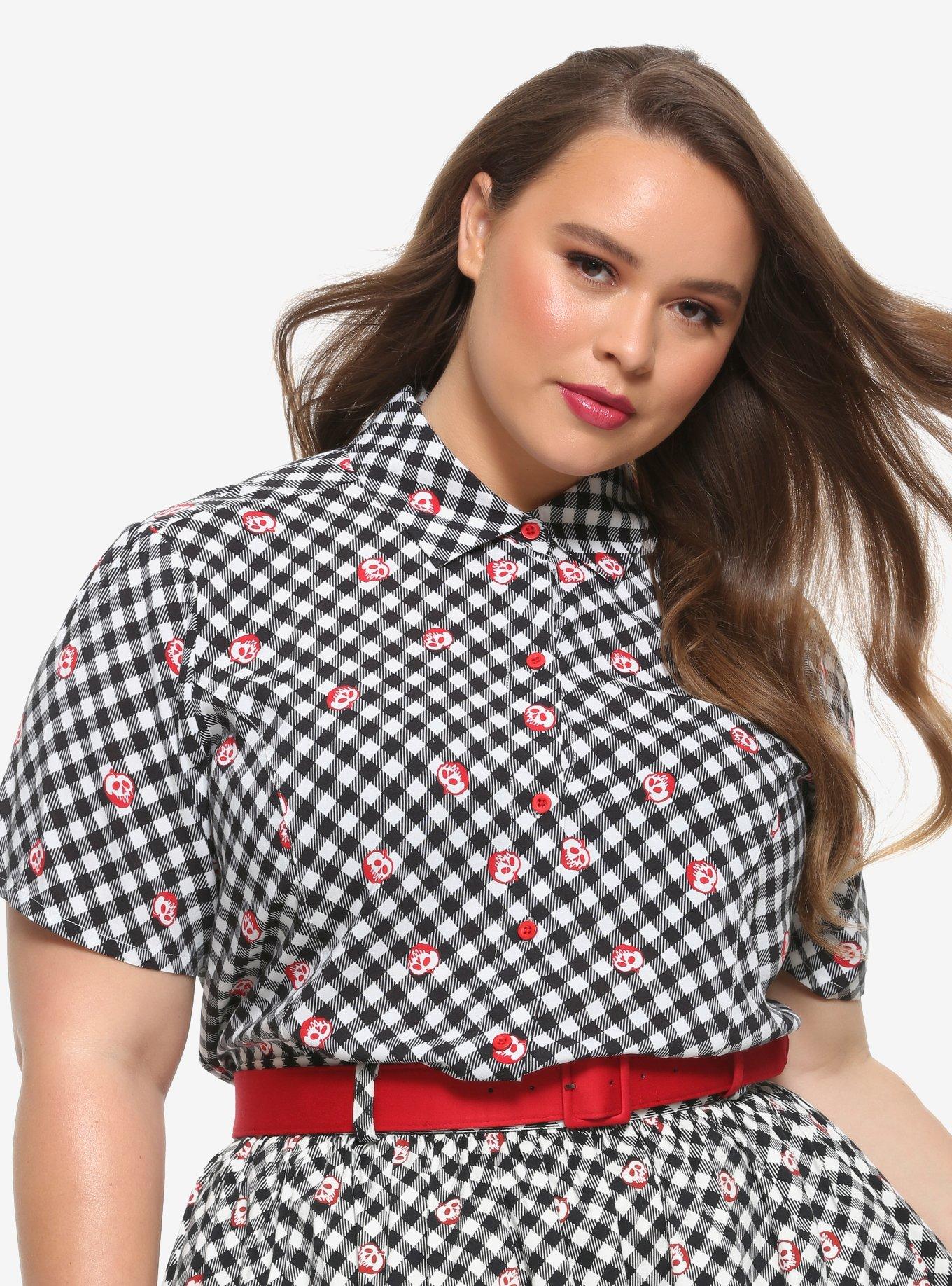 Her Universe Disney Snow White And The Seven Dwarfs Poison Apple Gingham Woven Button-Up Plus Size, MULTI, hi-res