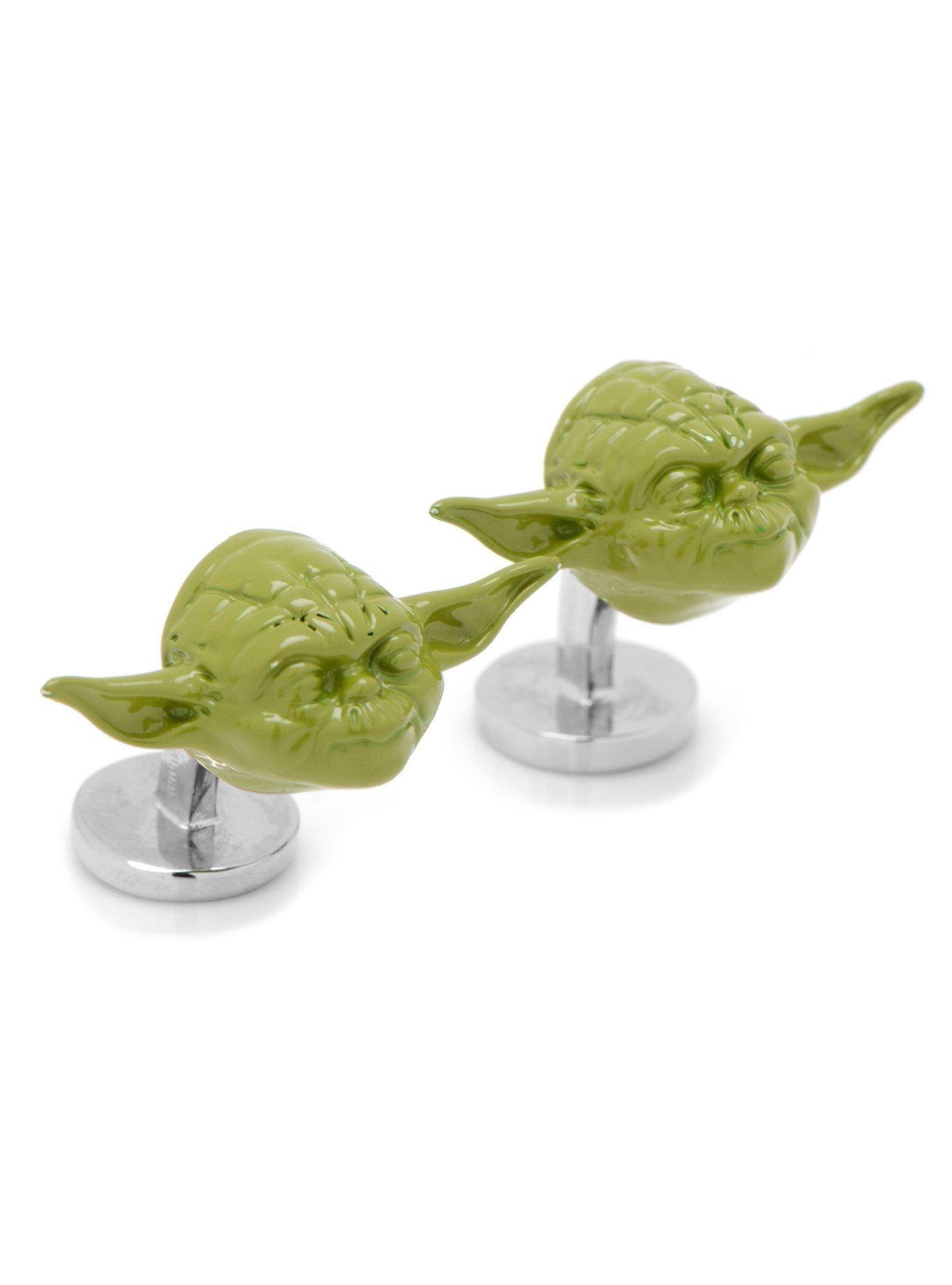 3D Green Star Wars Yoda Head Cufflinks, , hi-res