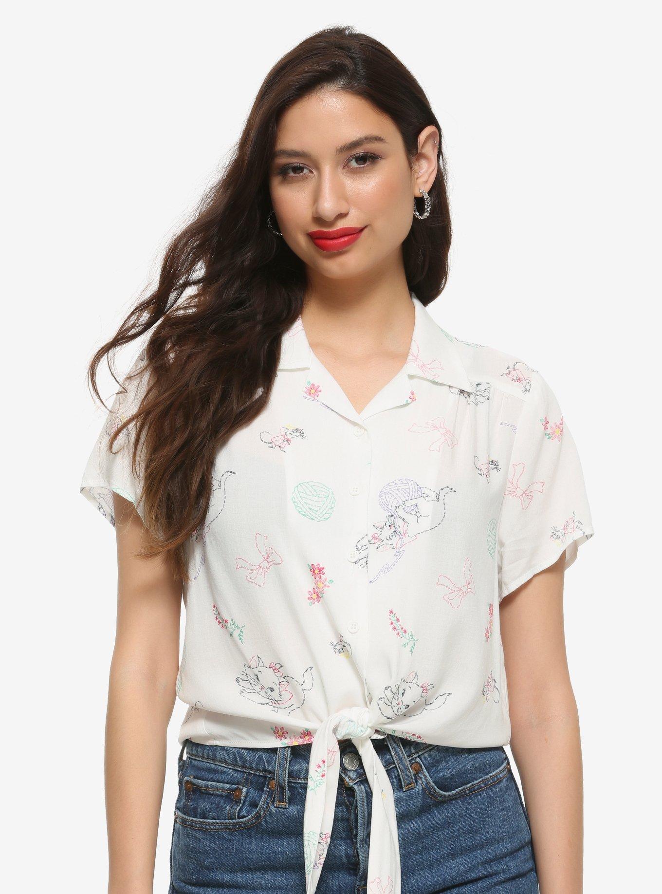 Her Universe Disney The Aristocats Marie Tie-Front Woven Button-Up, MULTI, hi-res