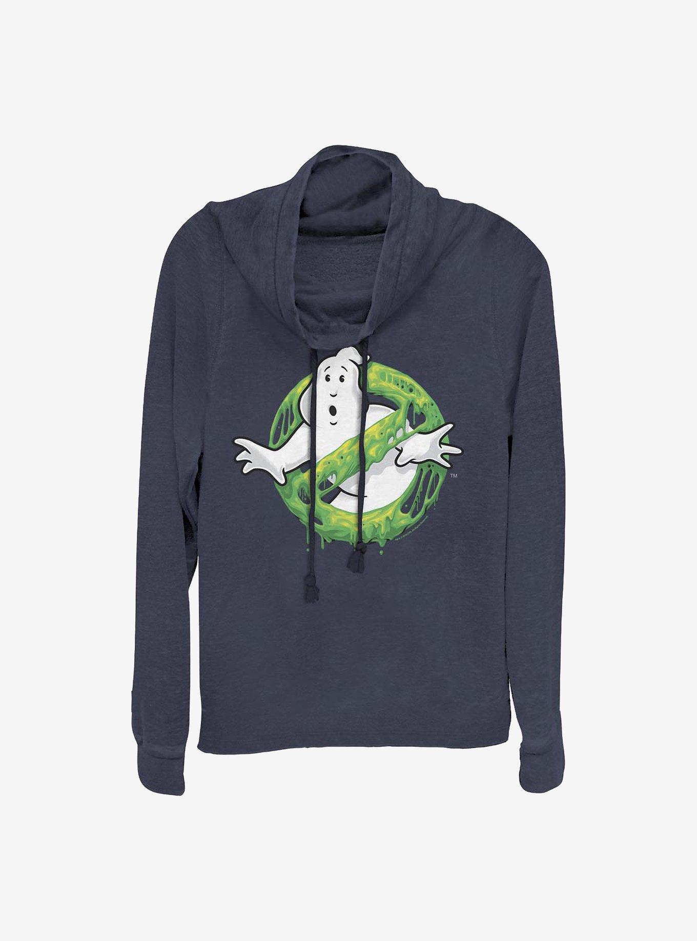 Ghostbusters Ghost Logo Green Slime Cowl Neck Long-Sleeve Girls Top, NAVY, hi-res