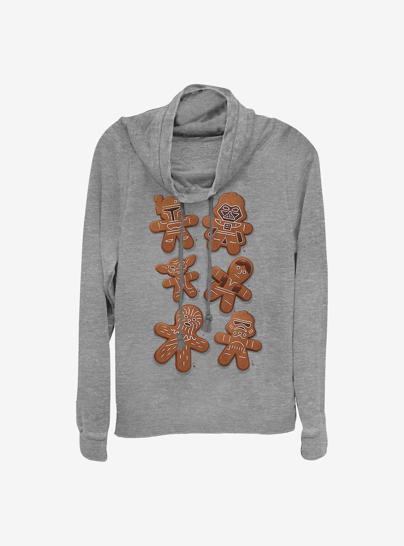 Star Wars Gingerbread Wars Holiday Cowl Neck Long-Sleeve Girls Top, GRAY HTR, hi-res