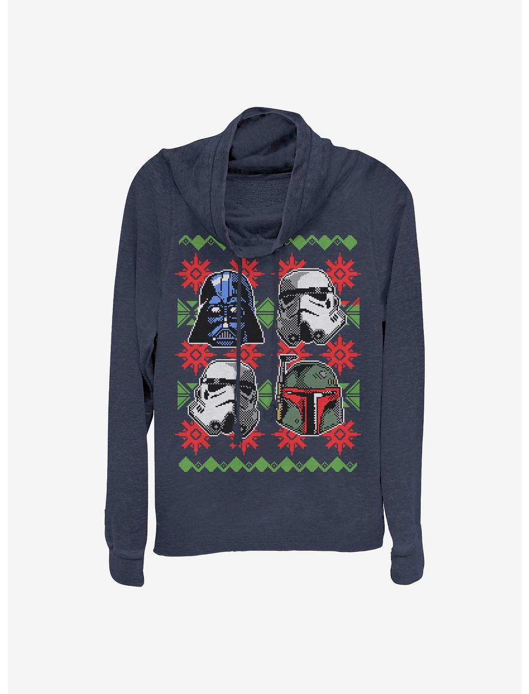 Star Wars Holiday Faces Cowl Neck Long-Sleeve Girls Top, NAVY, hi-res