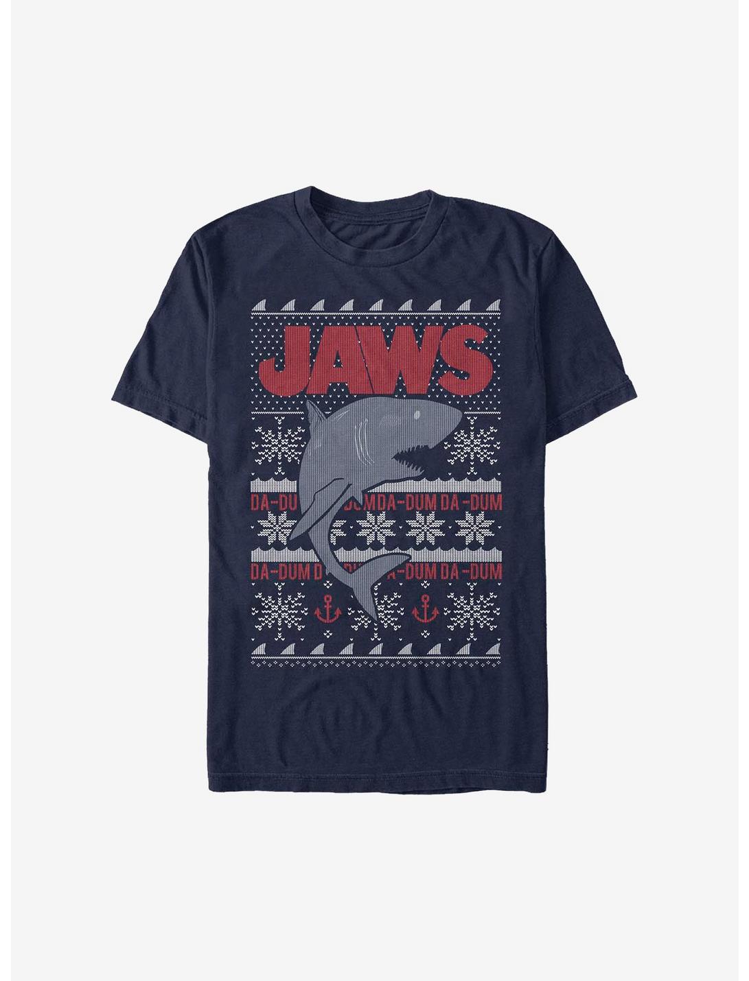 Plus Size Jaws Christmas Pattern Sweater T-Shirt, NAVY, hi-res