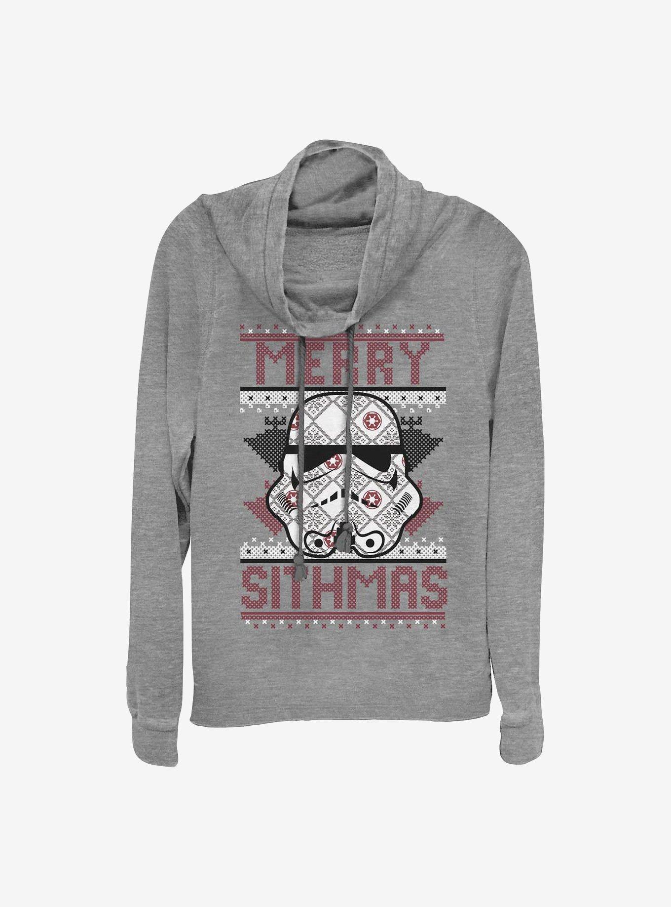 Star Wars Merry Sithmas Holiday Cowl Neck Long-Sleeve Girls Top, GRAY HTR, hi-res