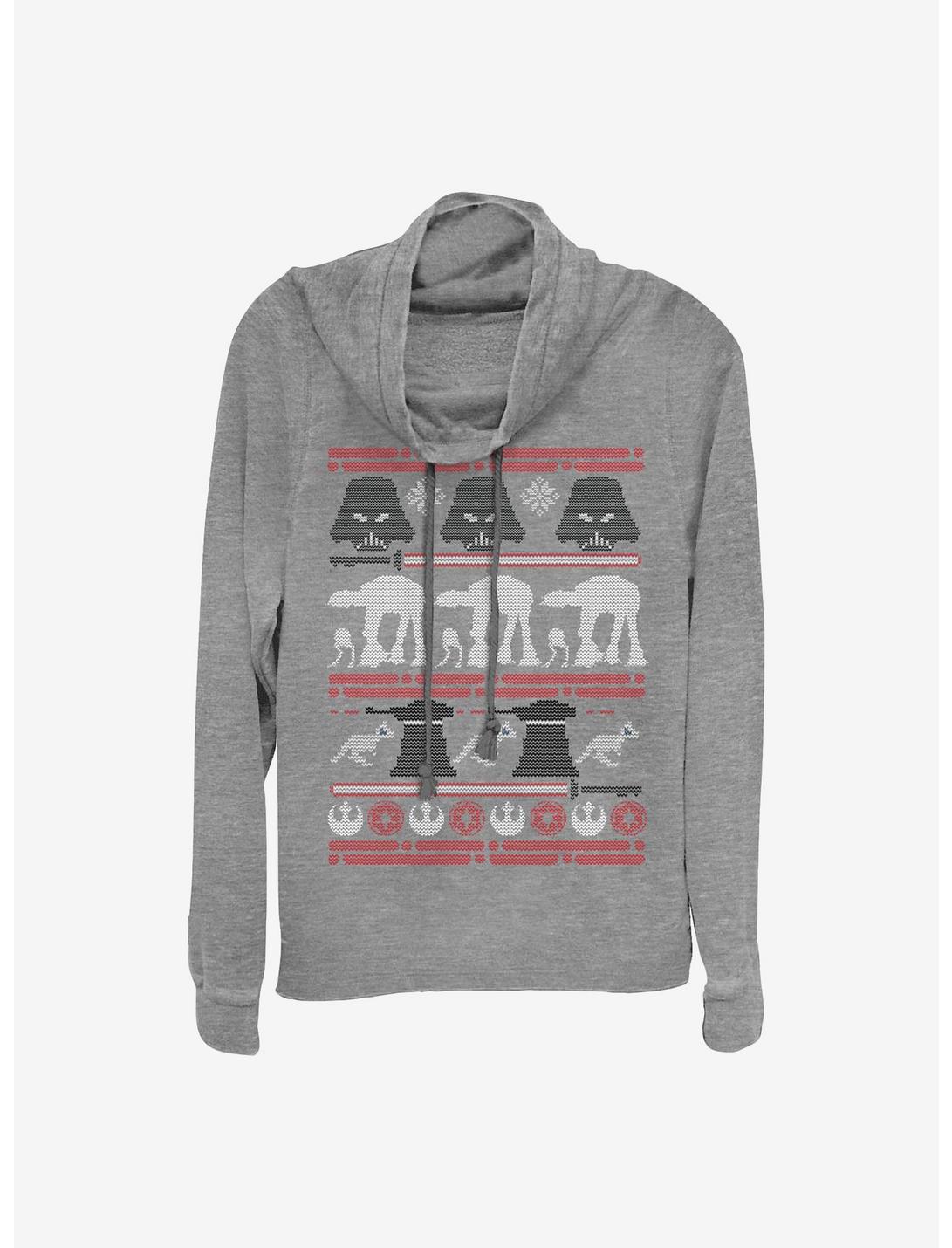 Star Wars Hoth Battle Ugly Christmas Sweater Cowl Neck Long-Sleeve Girls Top, GRAY HTR, hi-res