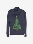 Super Mario Trees A Crowd Holiday Cowl Neck Long-Sleeve Girls Top, NAVY, hi-res