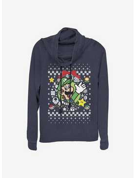 Super Mario Luigi Wreath Ugly Christmas Sweater Cowl Neck Long-Sleeve Girls Top, , hi-res
