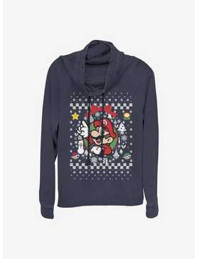 Super Mario Mario Wreath Ugly Christmas Sweater Cowl Neck Long-Sleeve Girls Top, , hi-res