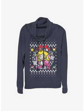 Super Mario Princess Wreath Ugly Christmas Sweater Cowl Neck Long-Sleeve Girls Top, , hi-res