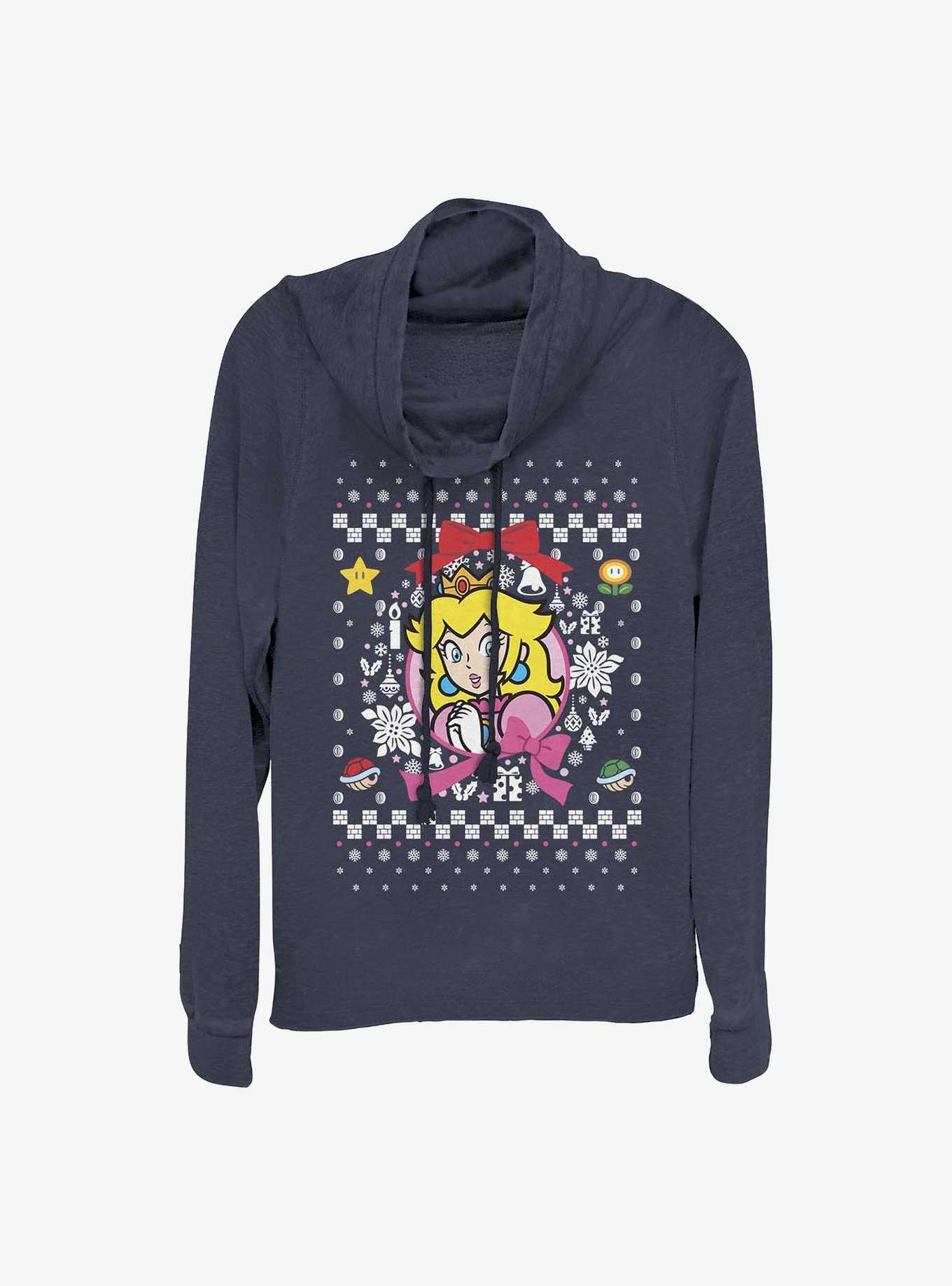 Super Mario Princess Wreath Ugly Christmas Sweater Cowl Neck Long-Sleeve Girls Top, , hi-res