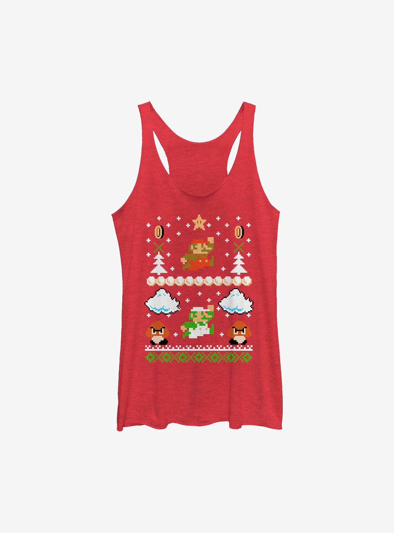 Super Mario White Christmas Girls Tank, RED HTR, hi-res