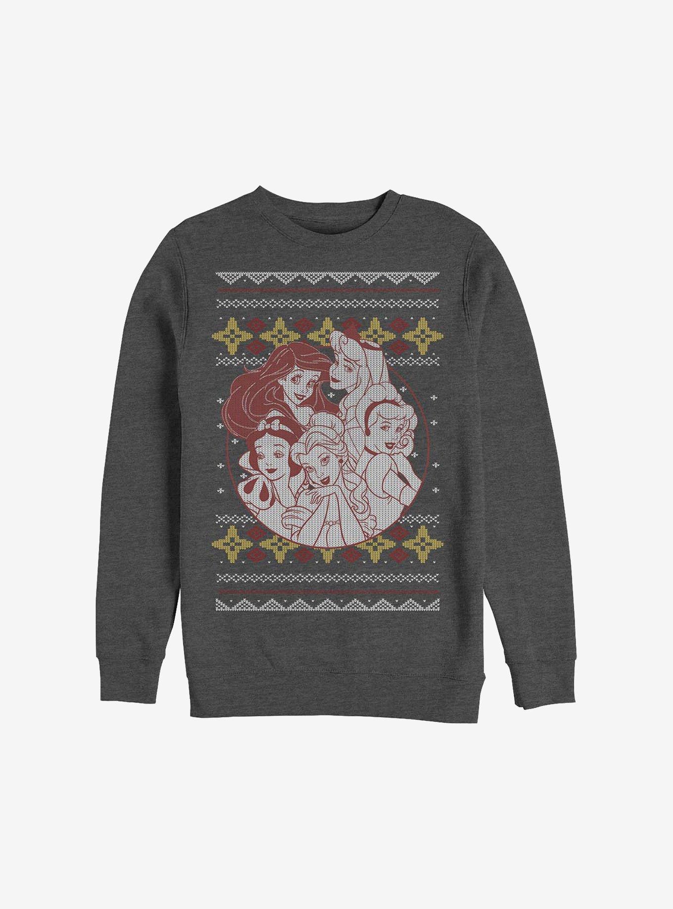 Disney Princesses Group Christmas Pattern Sweatshirt, CHAR HTR, hi-res