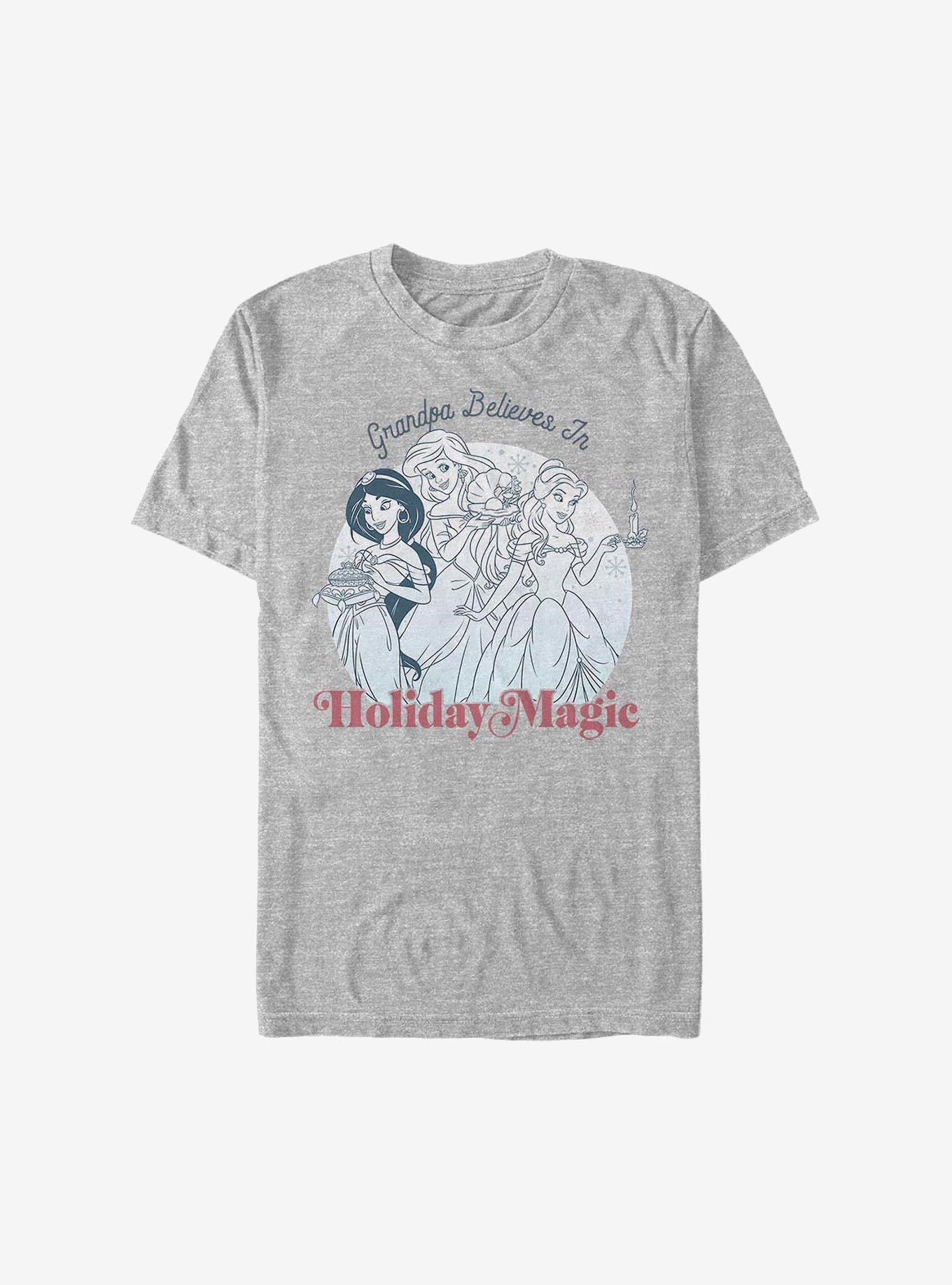 Disney Princesses Grandpa Believes In Holiday Magic T-Shirt GREY