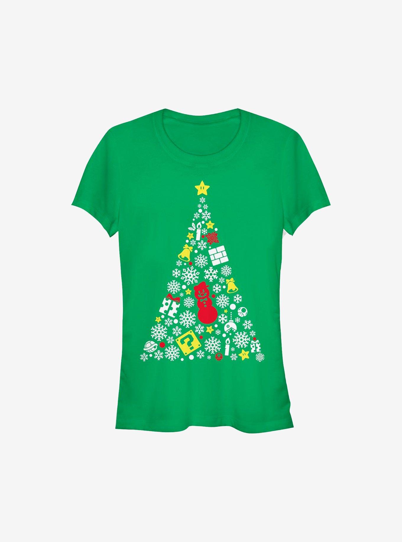 Super Mario Evergreen Christmas Tree Girls T-Shirt