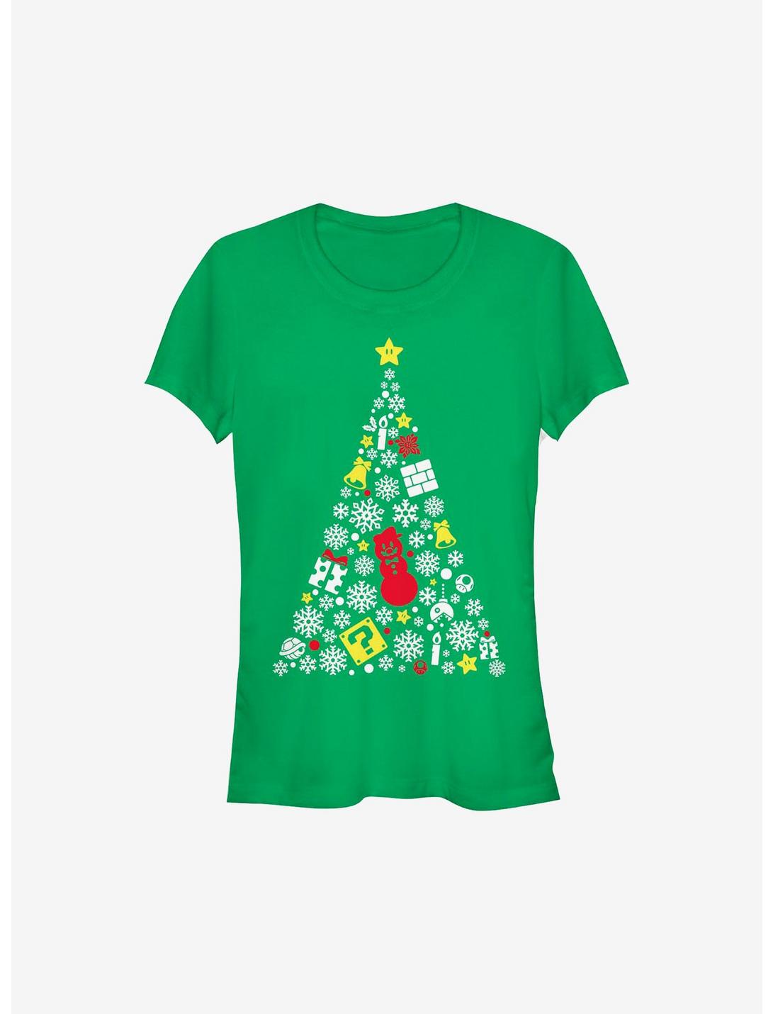 Super Mario Evergreen Christmas Tree Girls T-Shirt, KELLY, hi-res