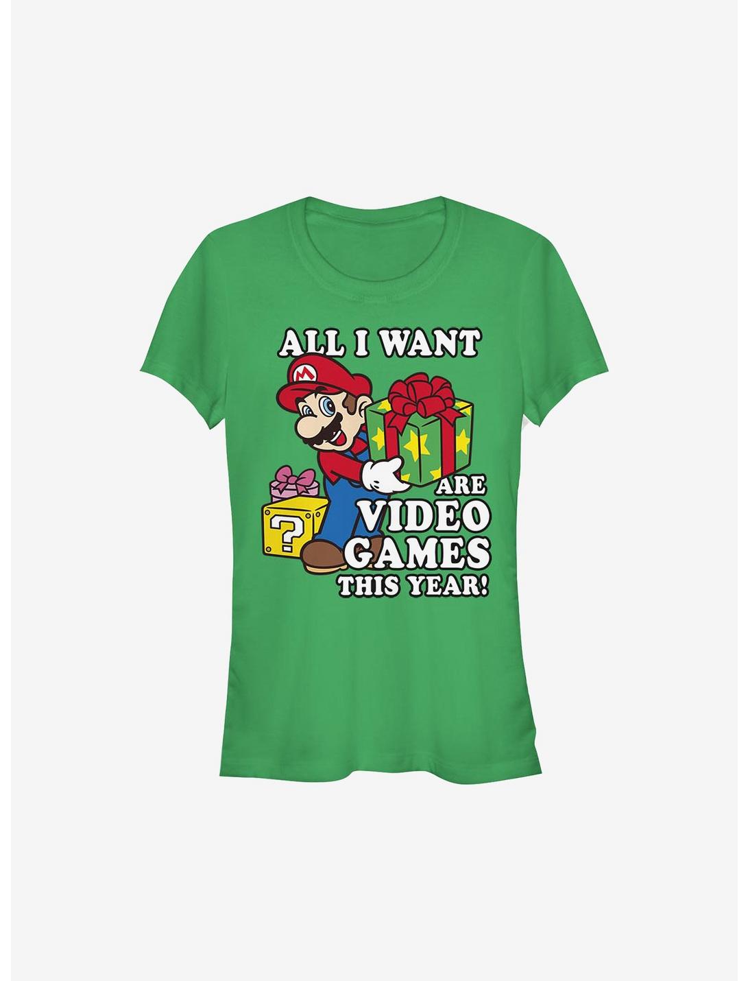 Super Mario All I Want Are Video Games Holiday Girls T-Shirt, KELLY, hi-res