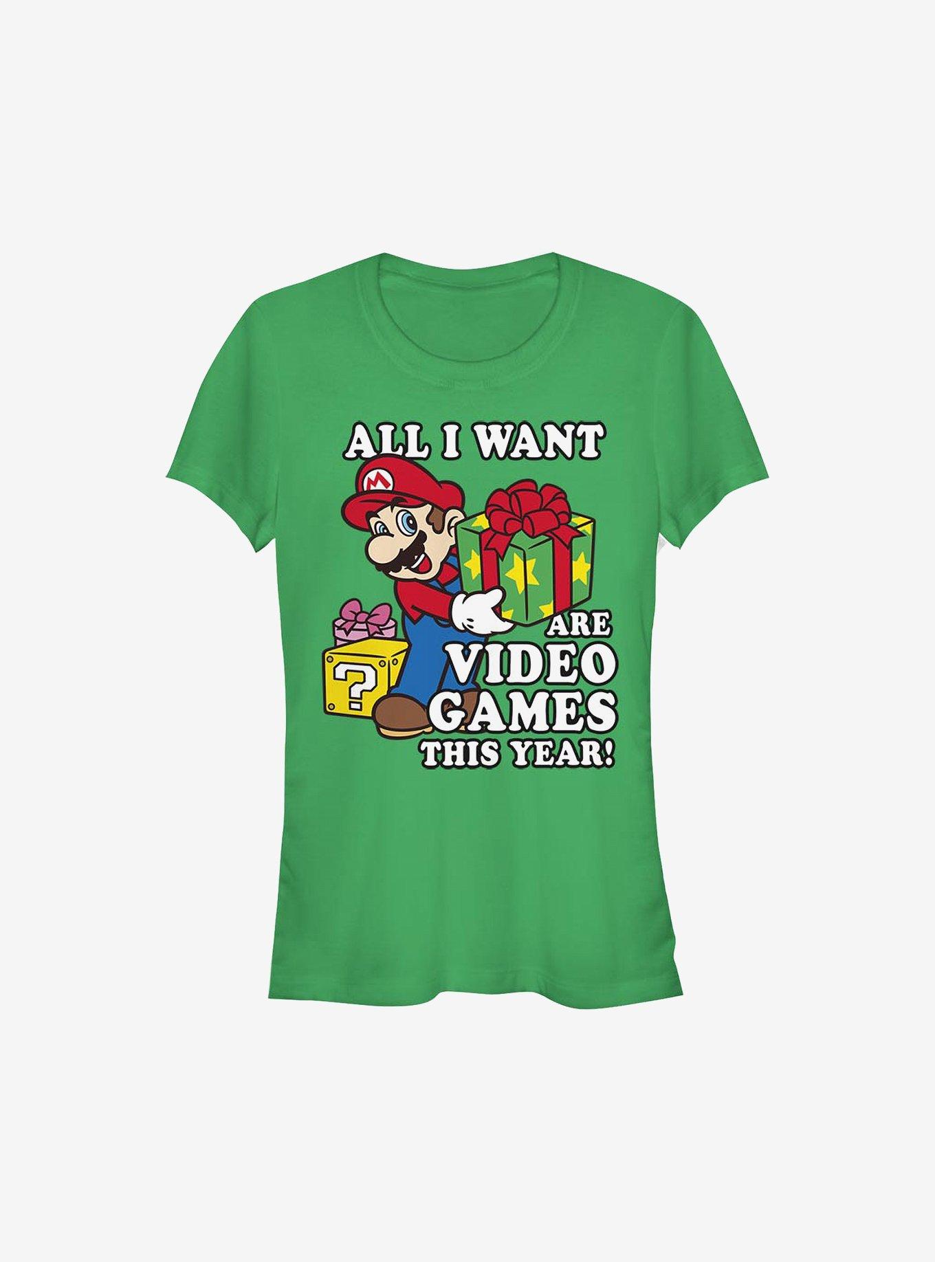 Super Mario All I Want Are Video Games Holiday Girls T-Shirt, KELLY, hi-res
