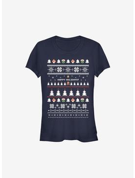 Super Mario Happy Holidays Christmas Print Girls T-Shirt, NAVY, hi-res