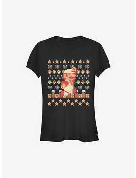 Super Mario Holiday Pixels Christmas Pattern Girls T-Shirt, , hi-res