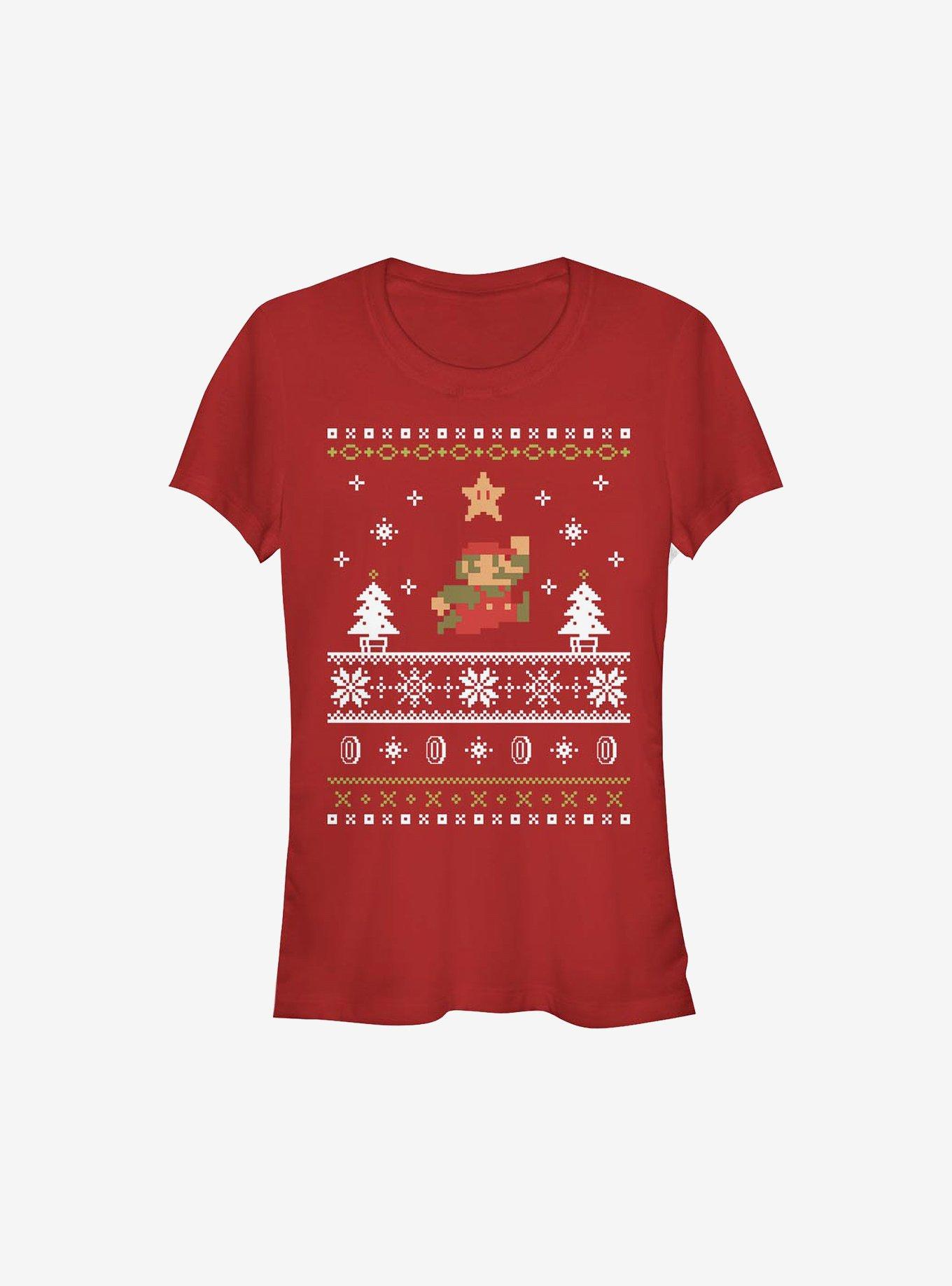 Super Mario Nordic Mario Christmas Pattern Girls T-Shirt, RED, hi-res