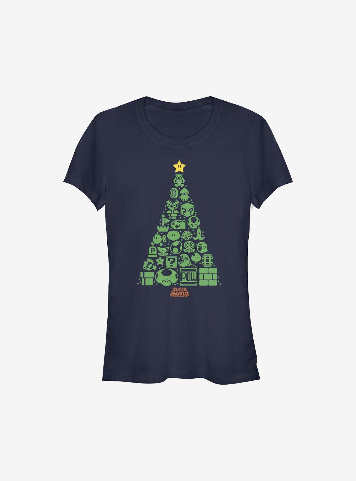 Super Mario Trees A Crowd Holiday  Girls T-Shirt, NAVY, hi-res