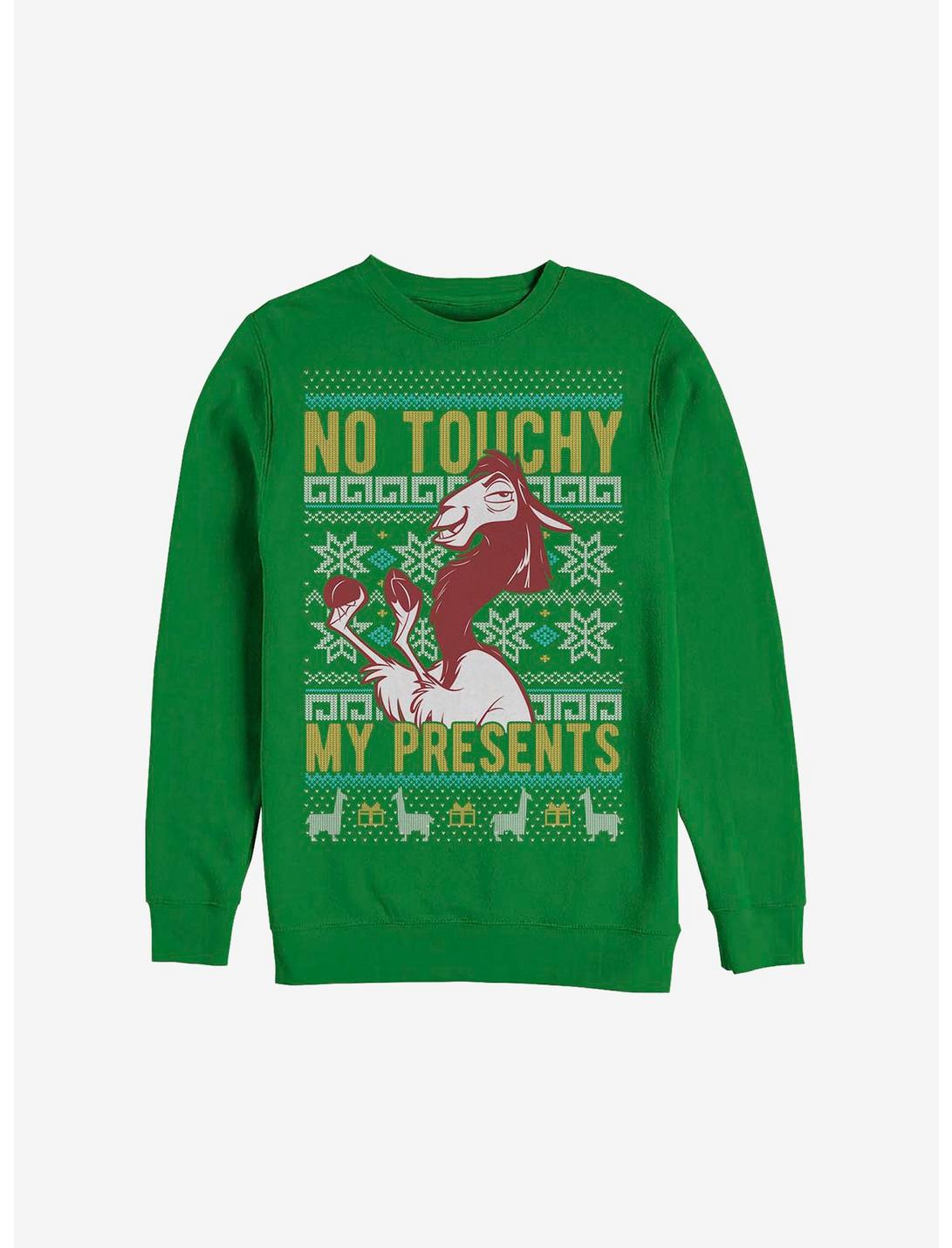 Disney The Emperor's New Groove No Touchy My Presents Ugly Christmas Sweater Sweatshirt, KELLY, hi-res