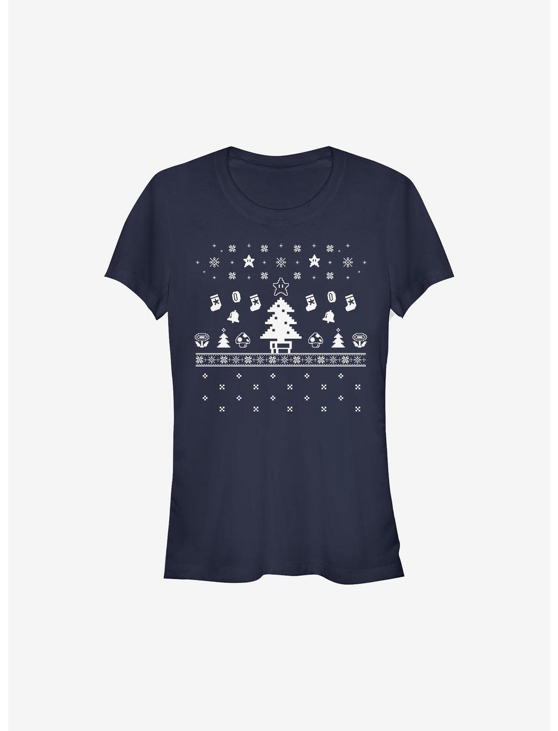 Super Mario White Christmas Girls T-Shirt, NAVY, hi-res