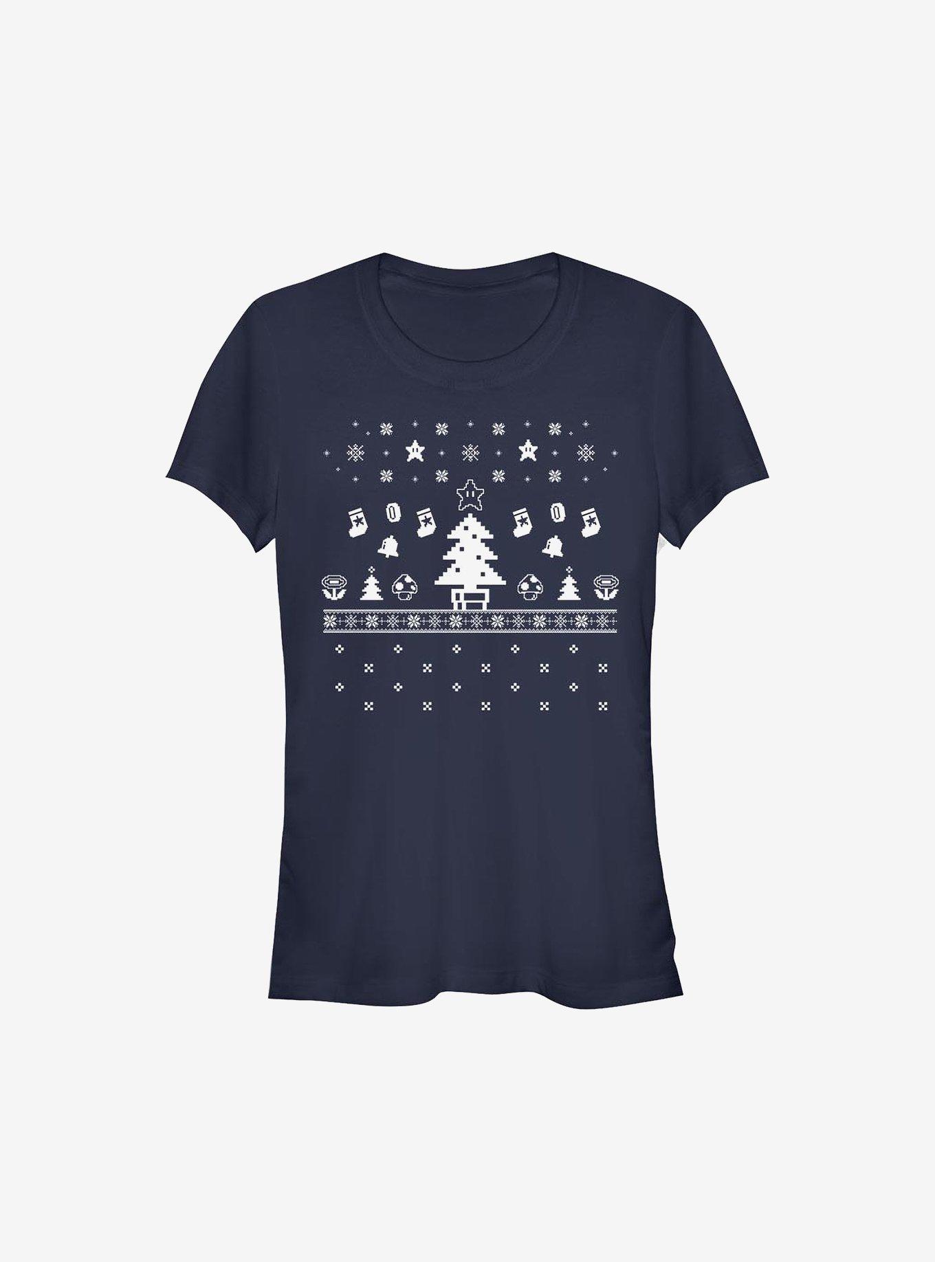 Super Mario White Christmas Girls T-Shirt, NAVY, hi-res