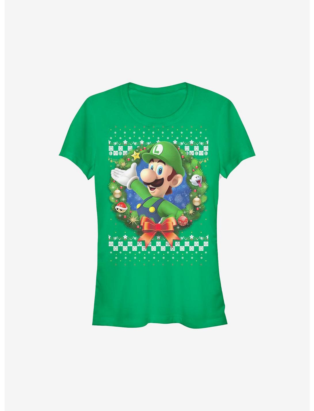 Super Mario Luigi Wreath Holiday Girls T-Shirt, KELLY, hi-res
