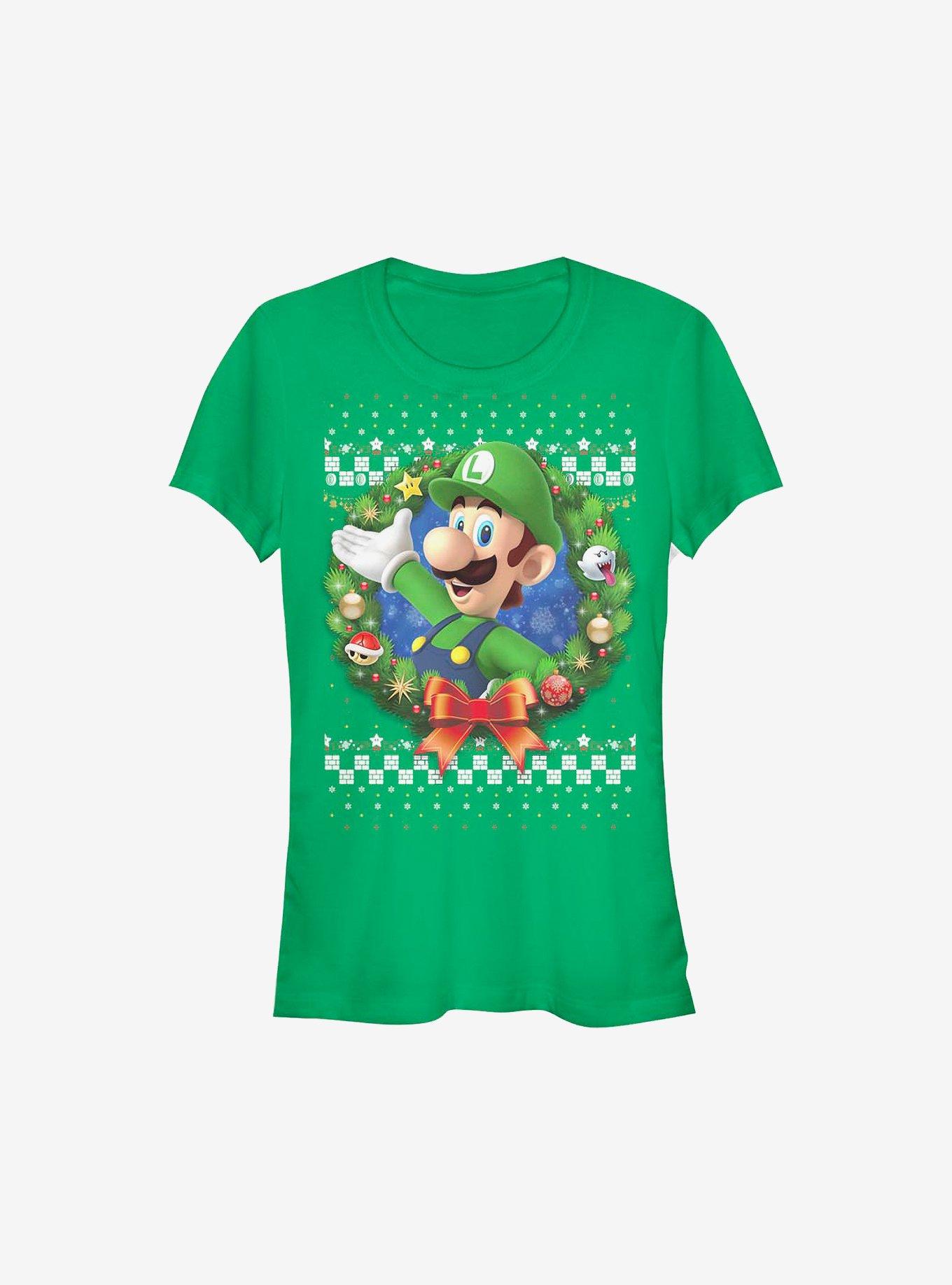 Super Mario Luigi Wreath Holiday Girls T-Shirt, KELLY, hi-res