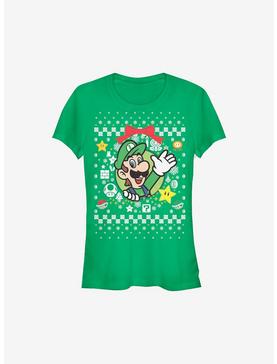 Super Mario Luigi Wreath Ugly Christmas Sweater Girls T-Shirt, , hi-res