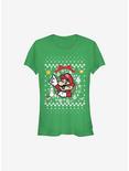 Super Mario Mario Wreath Ugly Christmas Sweater Girls T-Shirt, KELLY, hi-res
