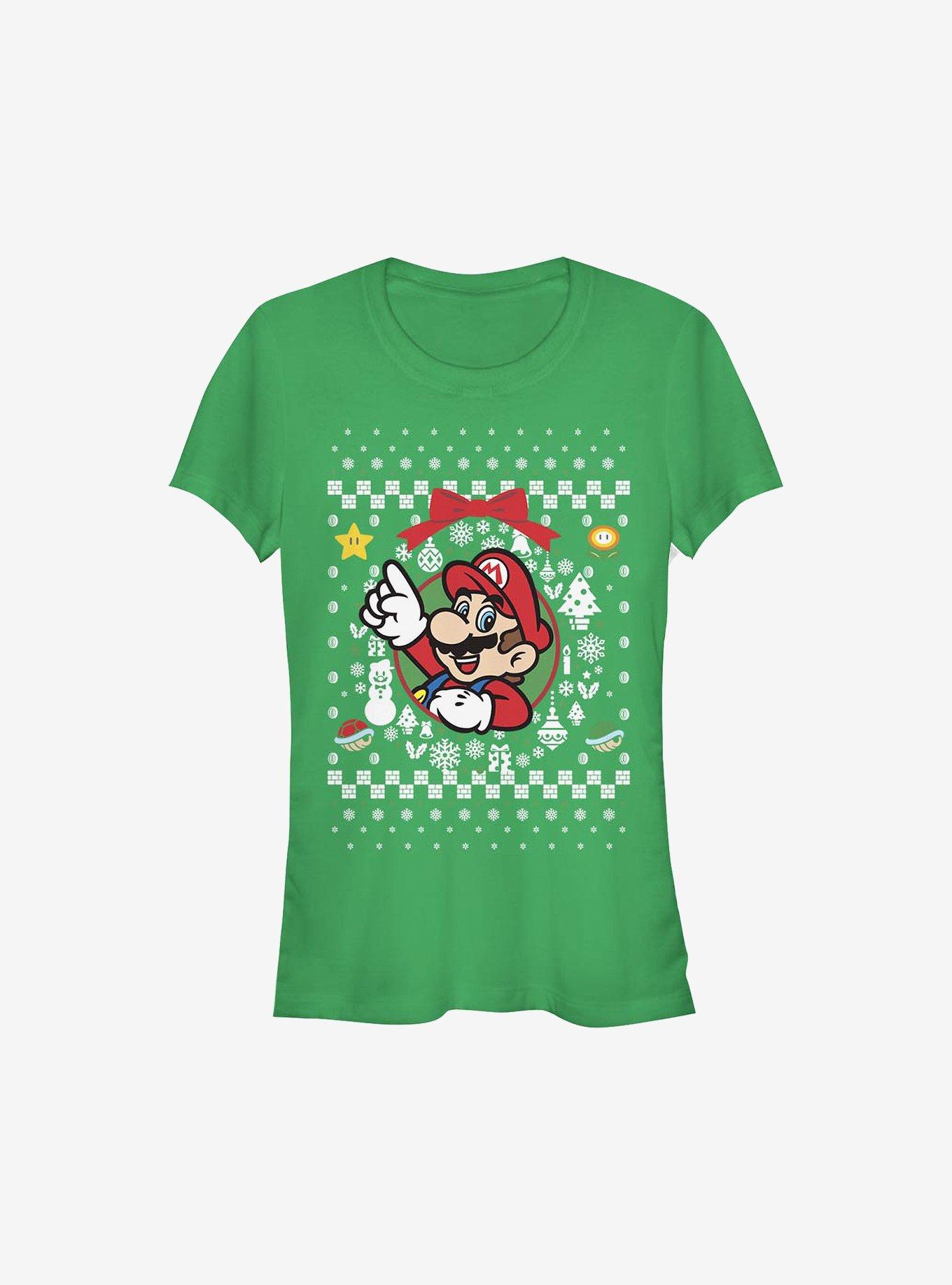 Super Mario Mario Wreath Ugly Christmas Sweater Girls T-Shirt, , hi-res