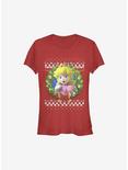 Super Mario Peach Wreath Holiday Girls T-Shirt, RED, hi-res