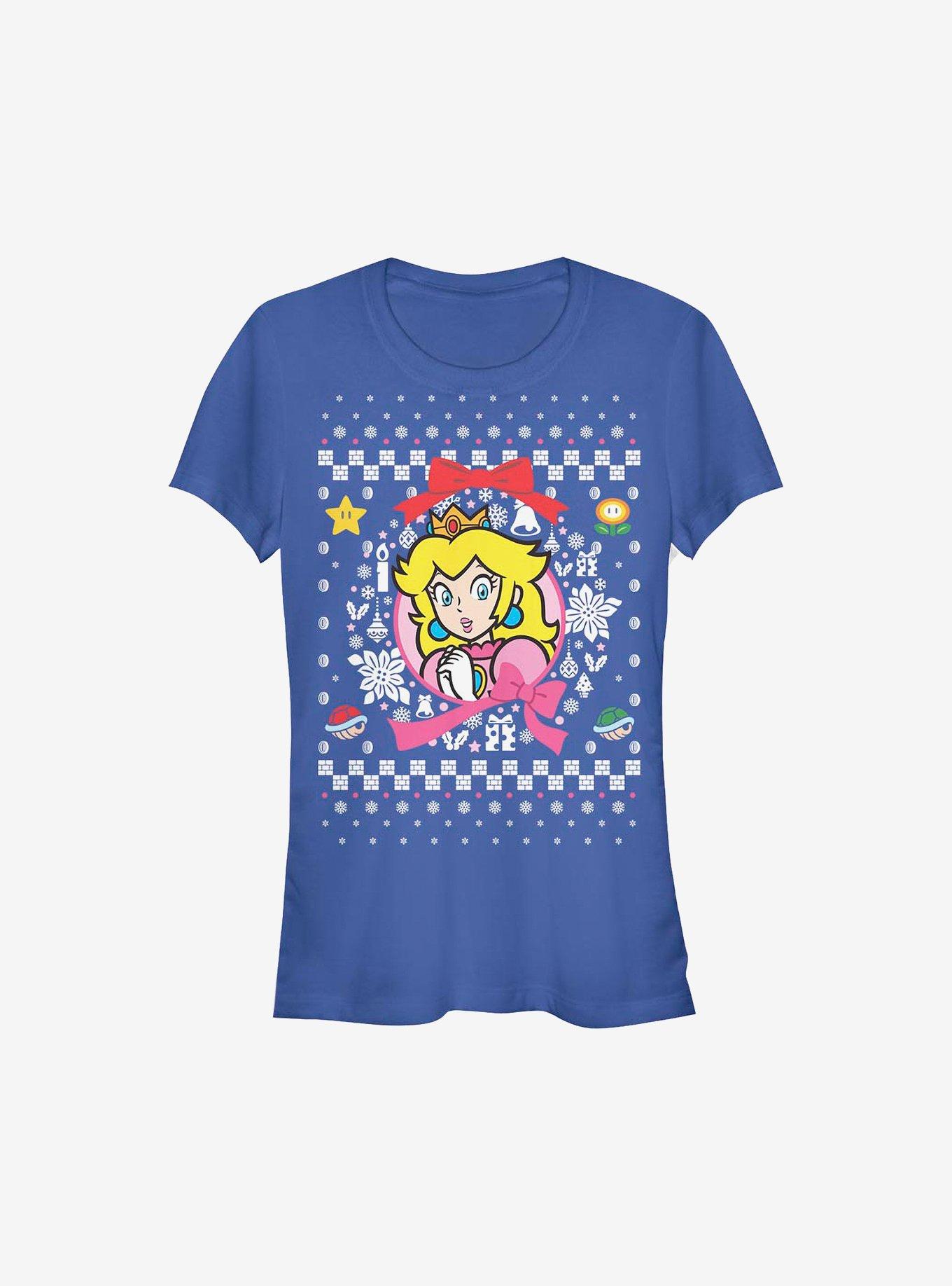 Super Mario Princess Wreath Ugly Christmas Sweater Girls T-Shirt, ROYAL, hi-res