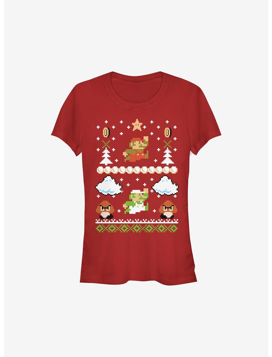 Super Mario Christmas Game Girls T-Shirt, RED, hi-res