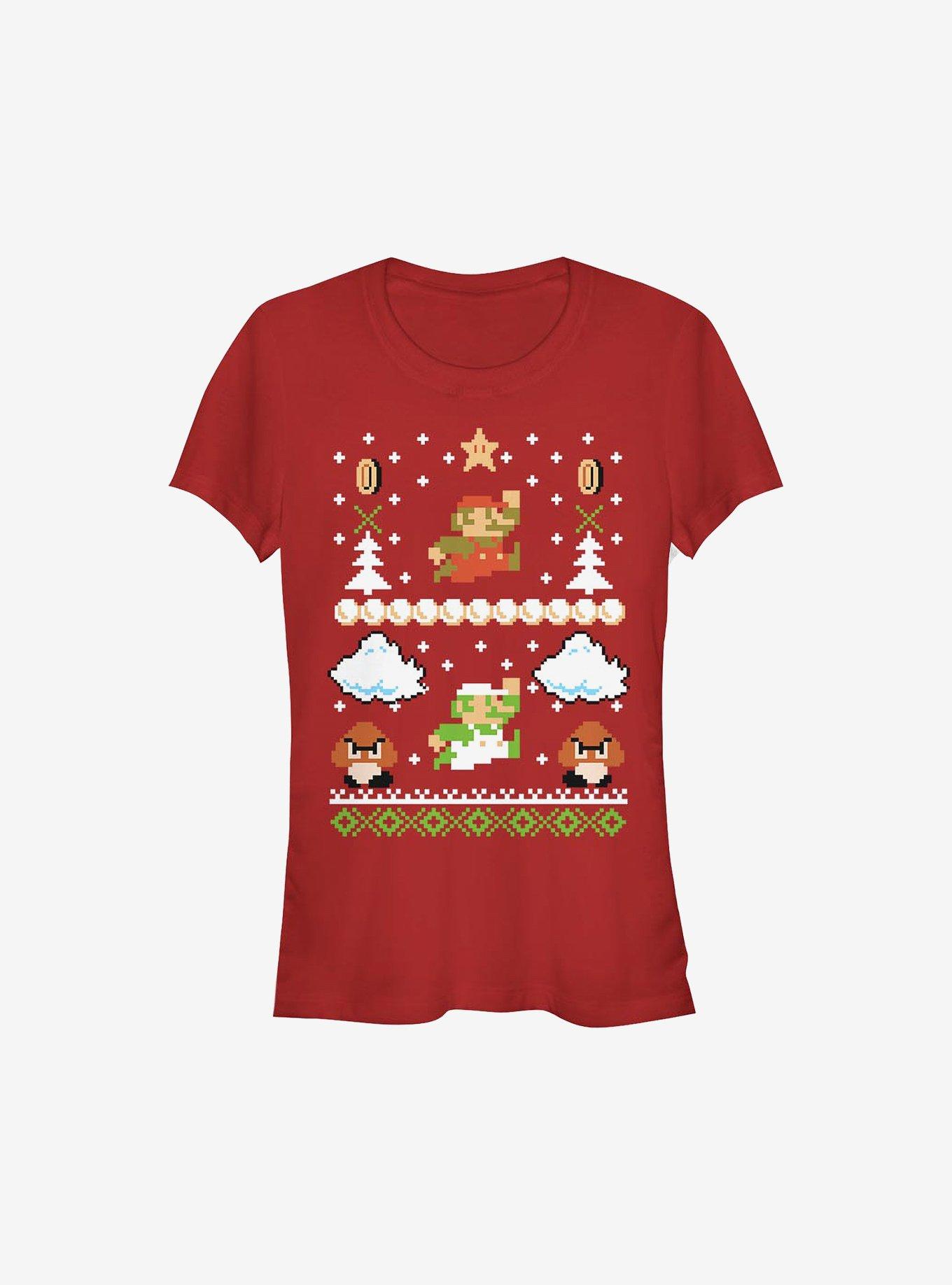 Super Mario Christmas Game Girls T-Shirt, RED, hi-res